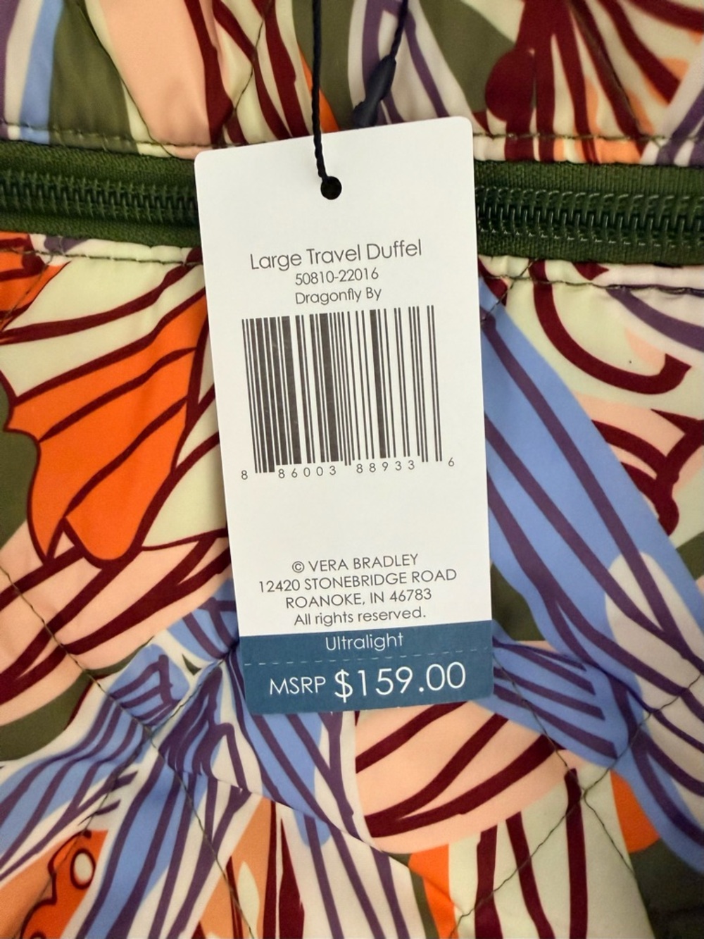 Vera Bradley Large Travel Duffel Bag in Ultralight Dragonfly, New R$159 - Picture 10 of 10
